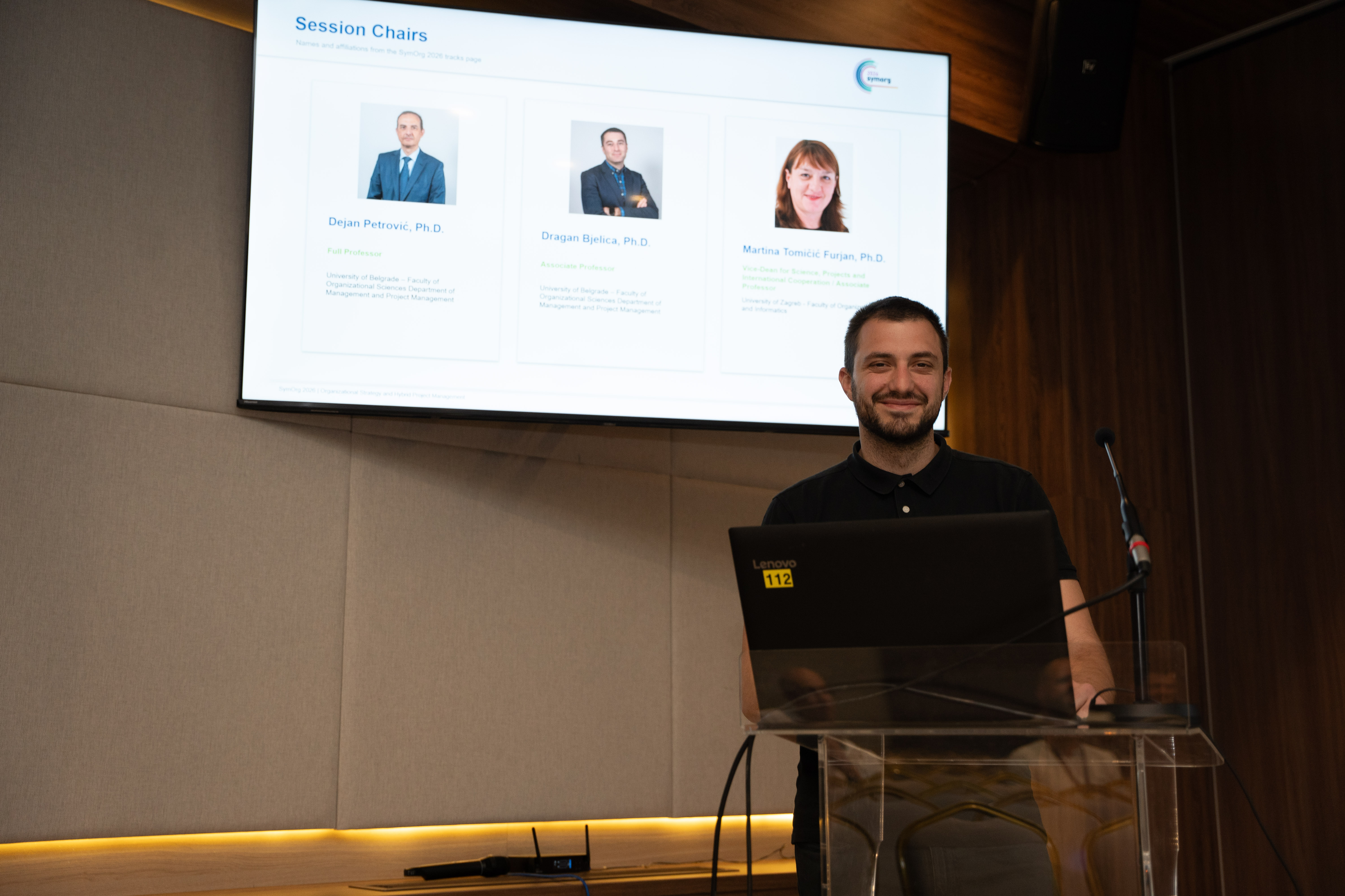 Participants presenting research at SymOrg 2026